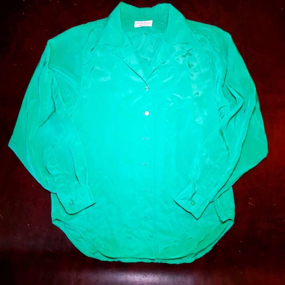 VINTAGE | Adolph Schuman for Lilli Ann green button down blouse